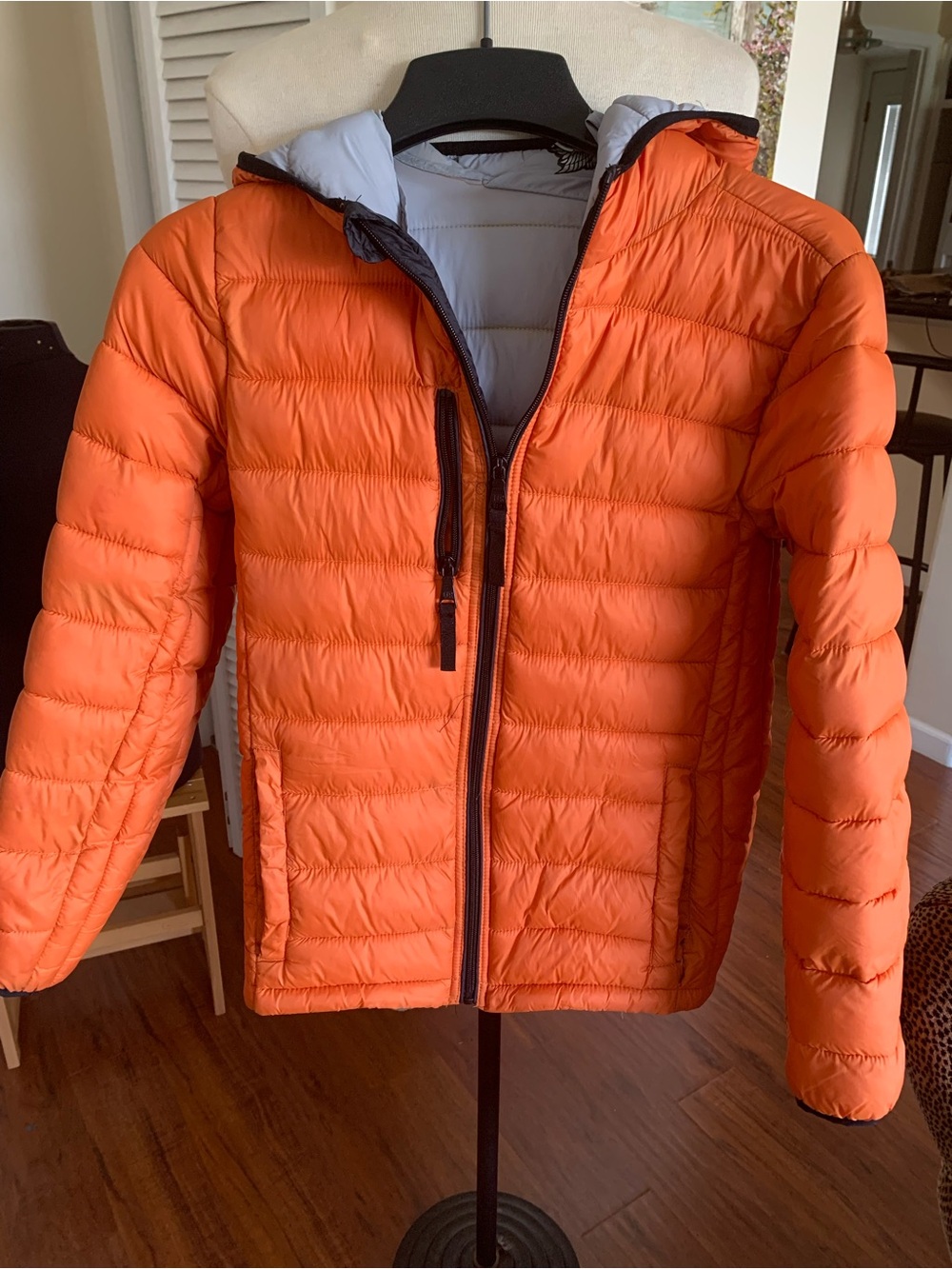 Youth bright Orange Quilted Hooded Puffer Jacket, excellent condition
